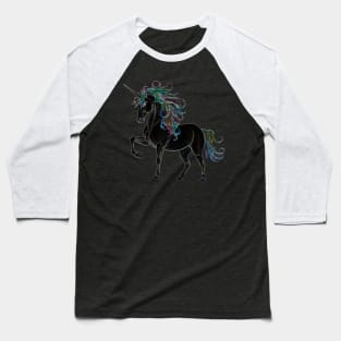 Black Unicorn with Rainbow Mane Baseball T-Shirt